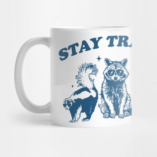 Stay Trashy Funny Meme Graphic T-Shirt, Retro Unisex Adult Tshirt, Vintage Raccoon Opossum Skunk Shirt, Nostalgia Mug